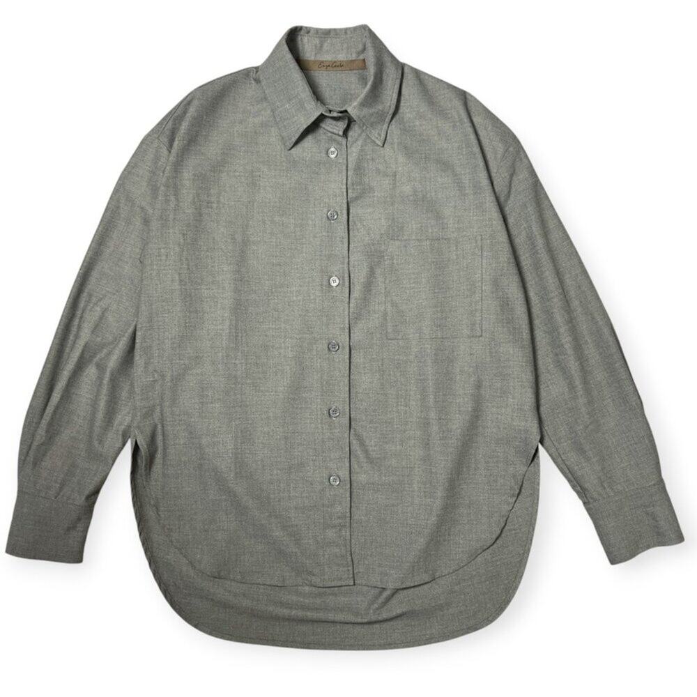 ENZA COSTA Oversized Button Down Shirt Size 1 Small Gray Long Sleeve USA Made